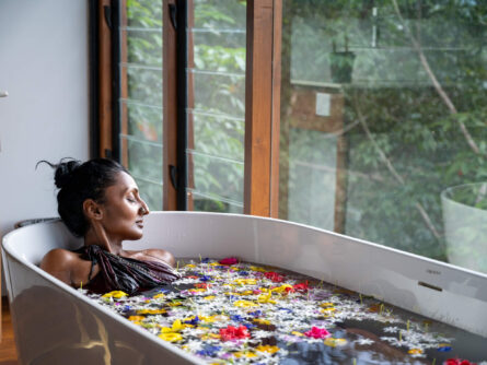 A woman with a bath tub